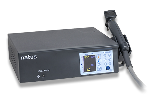 Natus ICS AirCal caloric irrigation device with attached handpiece, used for vestibular testing and balance assessment.