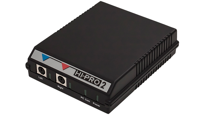 Hi-Pro 2 hearing aid programmer with left and right port connection.
