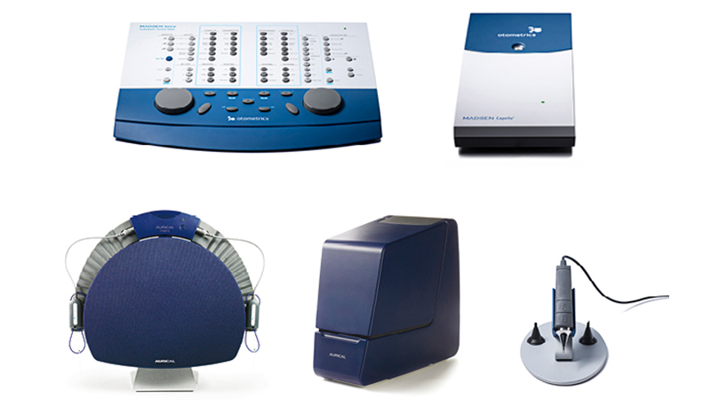 Otometrics and Aurical diagnostic devices compatible with Otosuite Audiometry Software, including audiometer, tympanometer, and REM equipment.