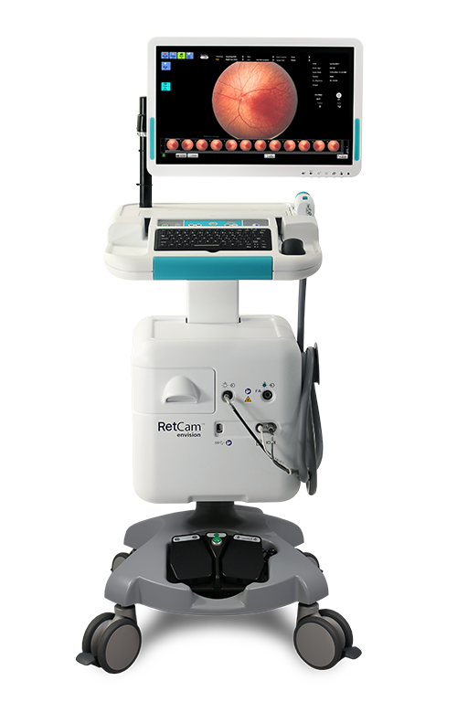 RetCam Envision pediatric ocular imaging system displaying a high-resolution retinal scan on integrated monitor.